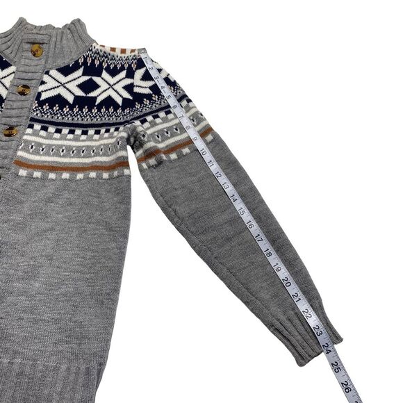 Nordic Snowflake Button Up Grandad Cardigan Sweater Gray Sz L - Picture 9 of 14